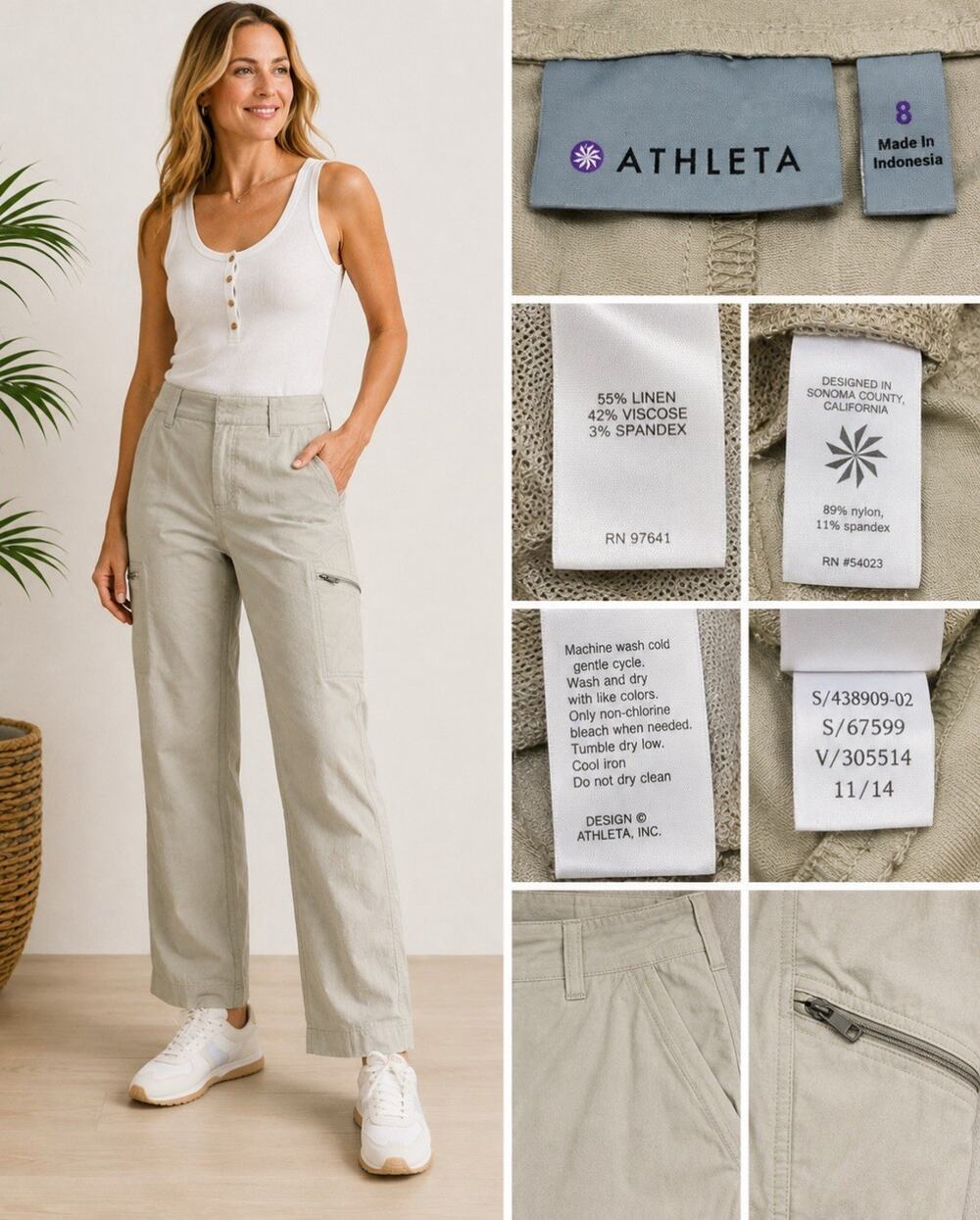 Gorpcore Comfortable Athleta Women's Cargo Straight Leg Pants Size 8 Khaki